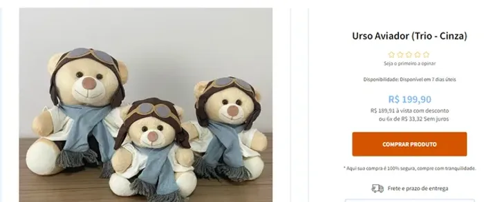 Urso Aviador (Trio - Cinza) bichos da arca
