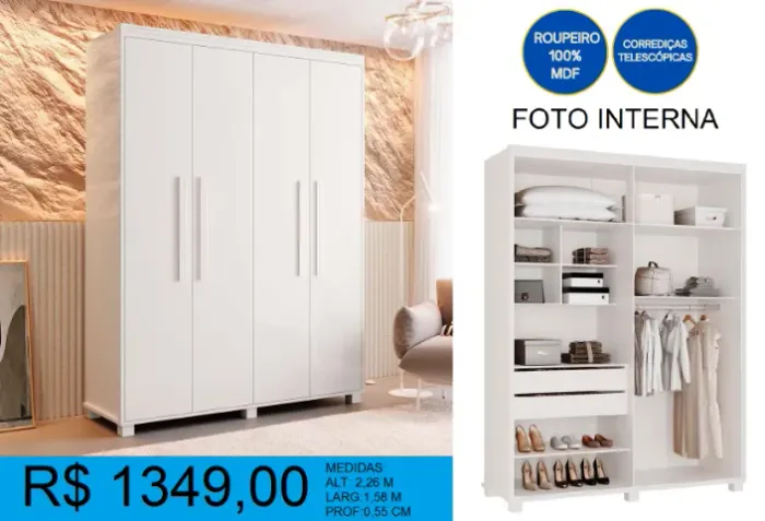 Roupeiro 100% MDF - excelente qualidade - Entrega e montagem inclusa
