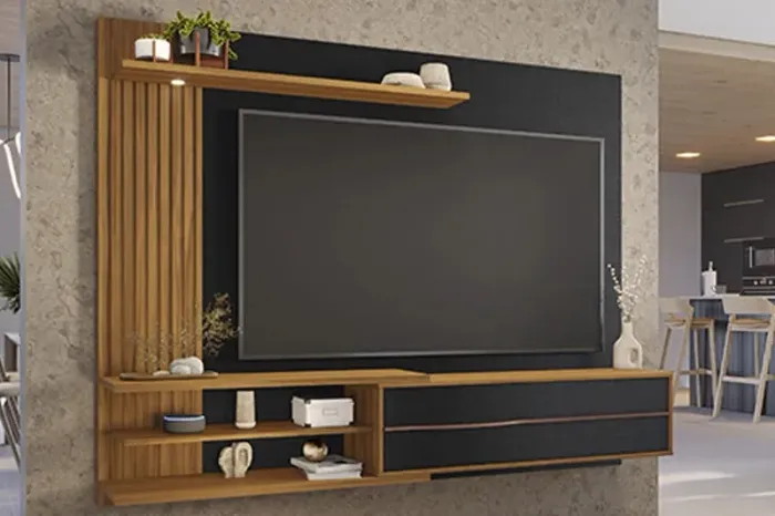 Painel Ripado Larg. 1.82m Preto/Freijó rf54