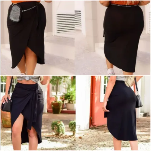 Saia Midi de amarrar modelo envelope gg preto