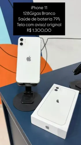 IPhone 11 128Gigas Saude de Bateria 79% Branco Tela trocada Original Semi Novo | Loja Fisi