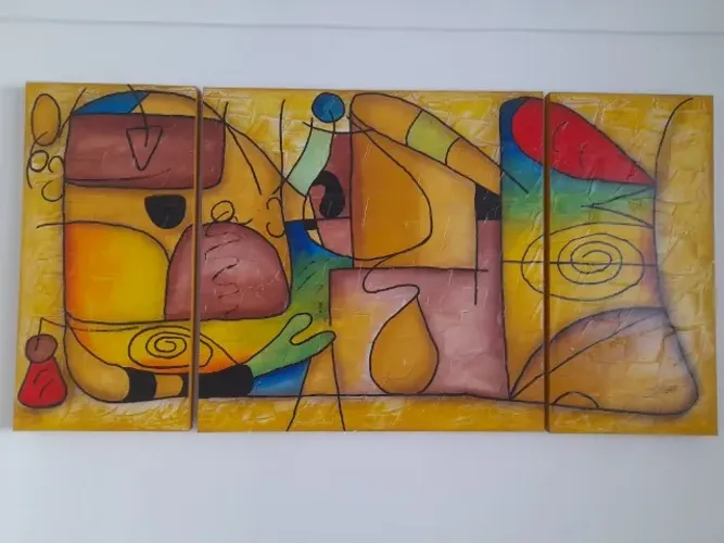 Quadro Abstrato Moderno Conjunto 3 Peças em Tecido
