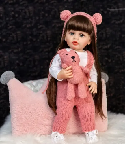 Boneca Reborn Cabelo Longo 55cm Corpo de Silicone