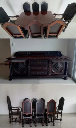 Conjunto jantar e aparador em madeira maciça
