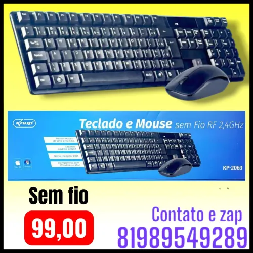 teclado e mouse sem fio da marca Knup, modelo KP-2063.