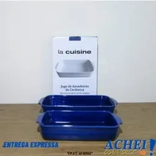 Conjunto de Assadeiras de Cerâmica 2 Peças La Cuisine Azul Marinho- Novo