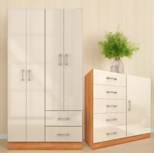 Guarda-Roupa 4 Portas Panamá 4002 + Cômoda 5 Gavetas Sapateira Pronta Entrega