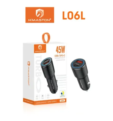 CARREGADOR VEICULAR 12/24V TURBO 1 USB 1 USB TIPO-C HMASTON L06L