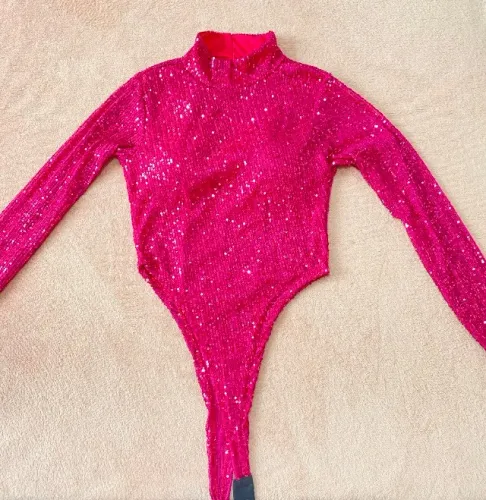 Body bordado em paetê pink