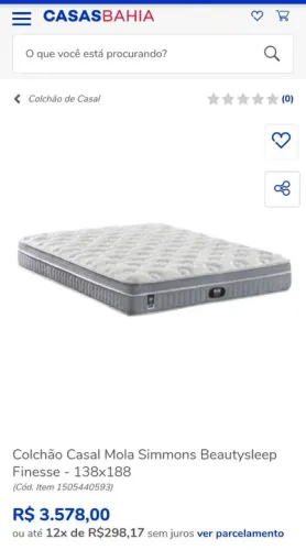Colchão Casal Simmons Beautysleep Finesse 138x188