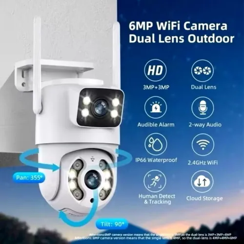 Câmera de Segurança Externa Dupla 6MP WiFi