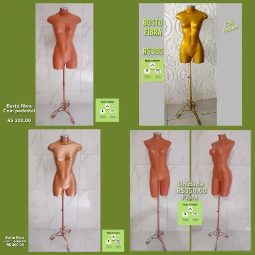 Manequim busto fibra com pedestal 