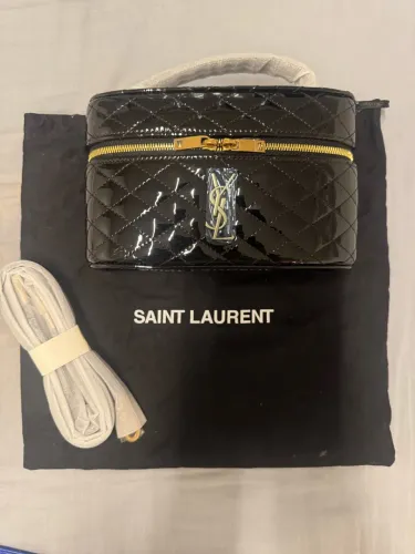 Bolsa de couro legítimo preto verniz modelo gaby italiana da Yves Saint Laurent 