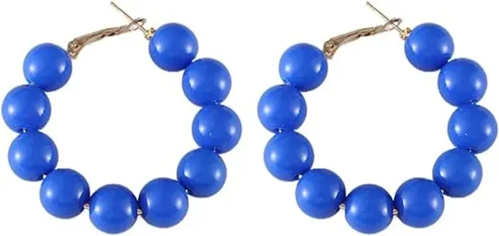 Brincos feminino Argola Grande com Contas Azul Escuro 4,5 cm (NOVO)