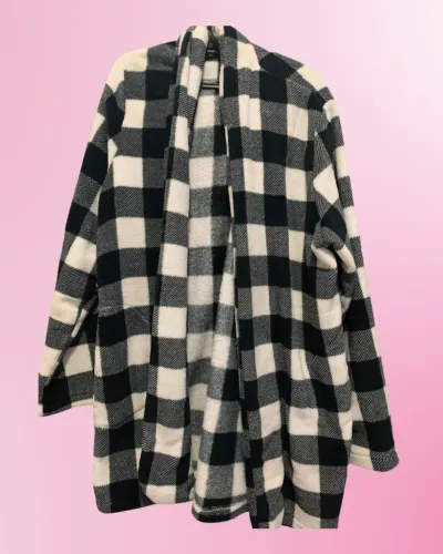 Casaco Flanelado Xadrez Preto e Branco Feminino | Tam 48/50