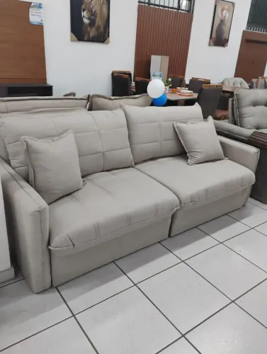 Sofá Cama/Retrátil Chicago Bege Linho 4 Lugares