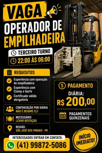 Vaga operador de empilhadeira