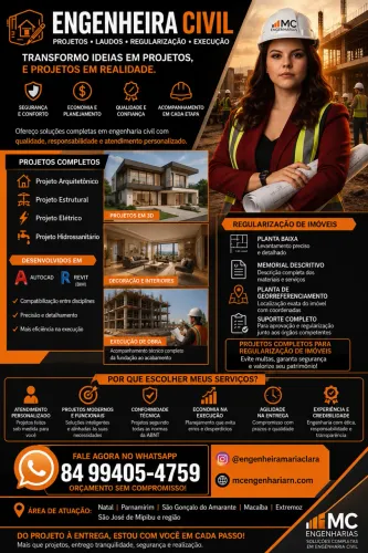 ENGENHEIRA CIVIL | PROJETOS COMPLETOS | REGULARIZAÇÃO DE IMÓVEIS | EXECUÇÃO DE OBRAS