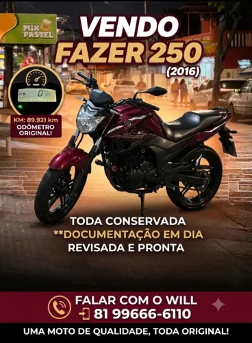 Vendo Fazer 250cc bastante conservada e pouco rodada por ser do ano 2016