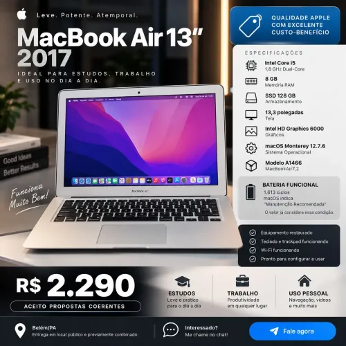 MacBook Air 13 2017 i5 8GB RAM SSD 128GB Conservado