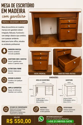 Mesa de escritório de madeira + gaveteiro