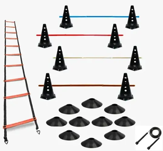 Kit Funcional com 8 Cones Furados + 4 Barras de 90cm + 10 Pratos Chines + Corda z1525