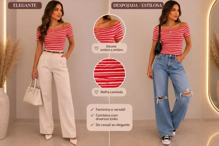 Blusa elegante e estilosa listrada toque de cor m