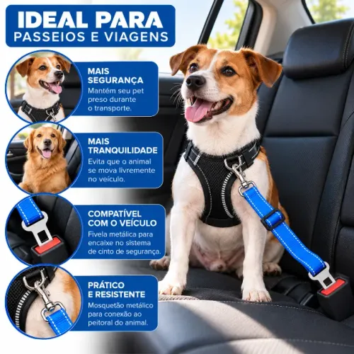 Cinto De Segurança Para Cachorro Pet Pipo Azul 40 A 90cm