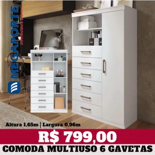 Cômoda Multiuso Sapateira 6 Gavetas 1 Porta (Novo) Entrega Grátis! 