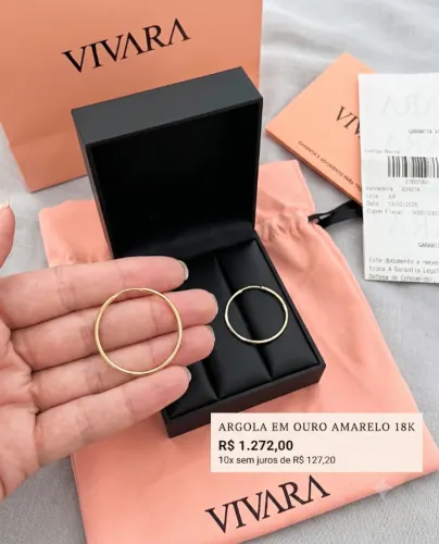 Brinco Argola Vivara em Ouro Amarelo 18k - Completo com Caixa e Garantia