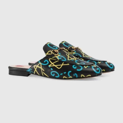 mule gucci original slip-on princetown ghost print flats black 38