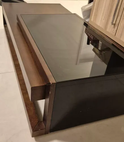 Mesa de Centro Sala Madeira e Vidro Nogueira