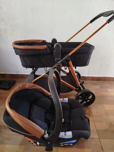 Carrinho Bebê Revert Preto Cobre + Bebê Conforto Materna Lounge Preto - Burigotto