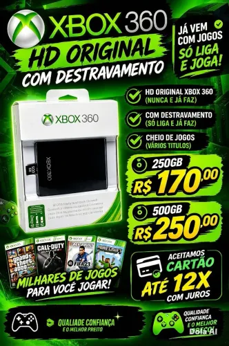 Hd original xbox 360 ja com desbloqueio cheio jogos
