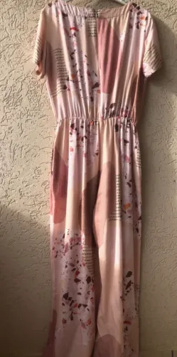 Macacão Mudha Eco Fashion Linho Estampado Rosa P