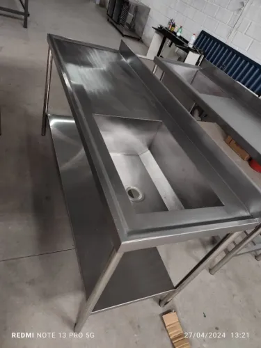 Pia Inox Reforçada 2,80m Cuba 60x40 Restaurante Industrial