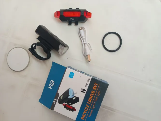 Kit de Luzes LED para Bicicleta - Farol Dianteiro + Lanterna Traseira USB