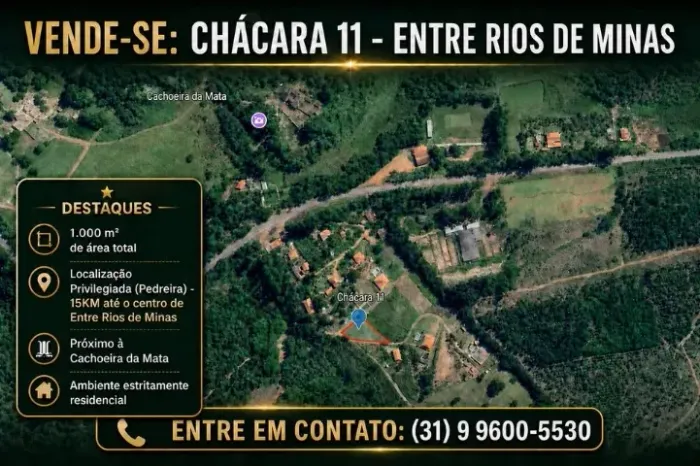 Vendo Chácara de 1.000 M² - Entre Rios de Minas