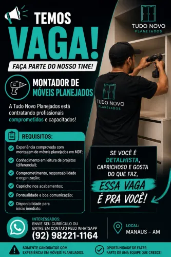Vaga disponível Montador móveis planejados