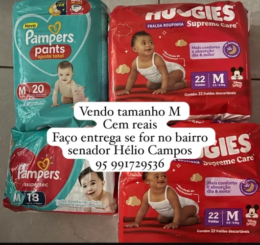 Fraldas tamanho M, os 4 pacotes por 100 reais ou troco por tamanho G 