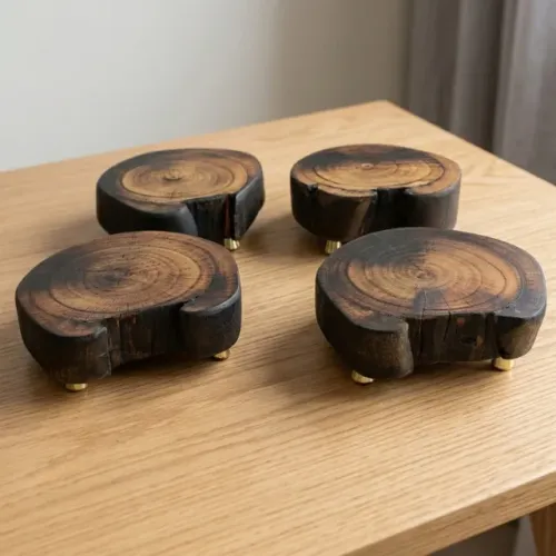 4 Bases Decorativas Rústicas Pezinhos Dourados 12 a 12,5cm