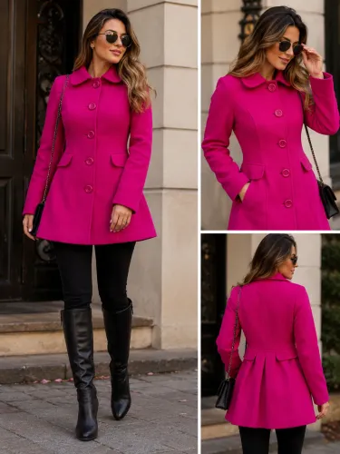 casaco pink 100% lã, pouco usado, pp veste 36 e justinho no 38. modelo boneca. acinturado.