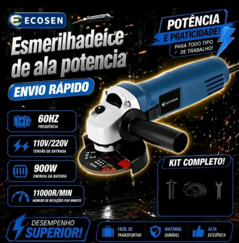 Esmerilhadeira e Lixadeira Angular 900w<br>115mm 4.1/2 11000rpm 50/60HZ 220V Com acessórios