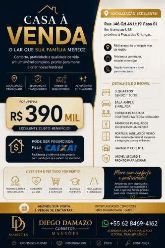 Casa no Manssões Paraiso Aparecida de Goiania 3 quatos 110 metros quadrados