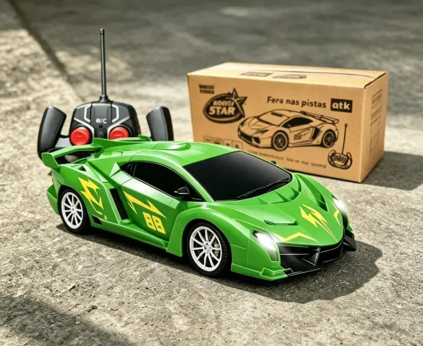 Carrinho De Controle Remoto Verde Com Luz Lamborghini Brinquedo Infantil