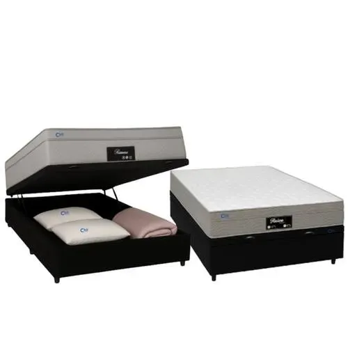 Colchão Casal Riviera + Base Baú Casal Suede Preto
