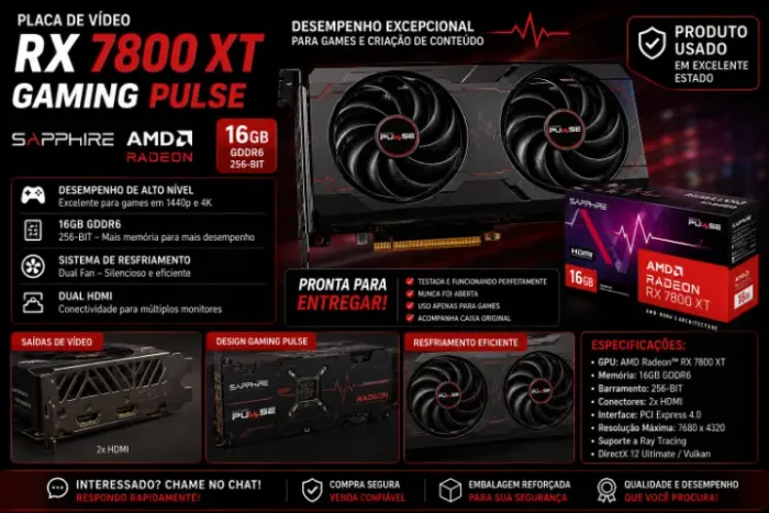 Placa de vídeo Rx 7800 xt 16gb