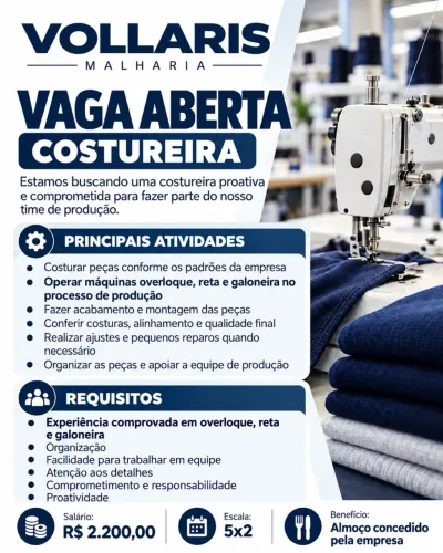 Vaga costureira