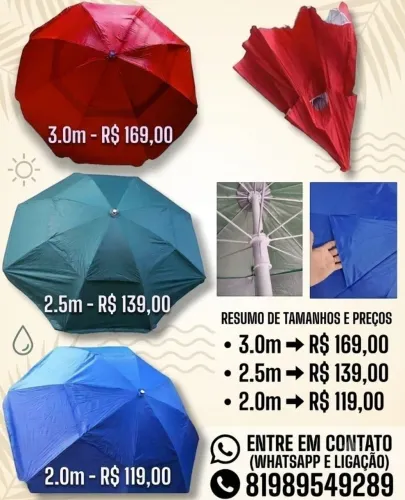 Guarda sol de ferro 2m,2.5m e 3m