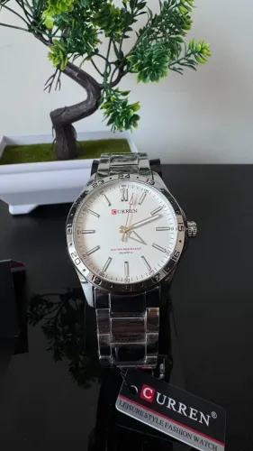 Relógio Masculino Curren Original Prata Fundo Branco Aço Inox Quartz - Novo Lacrado